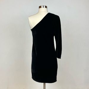 THEORY - Black Velvet One Shoulder long sleeve Birkita Mini Dress Sz 0.